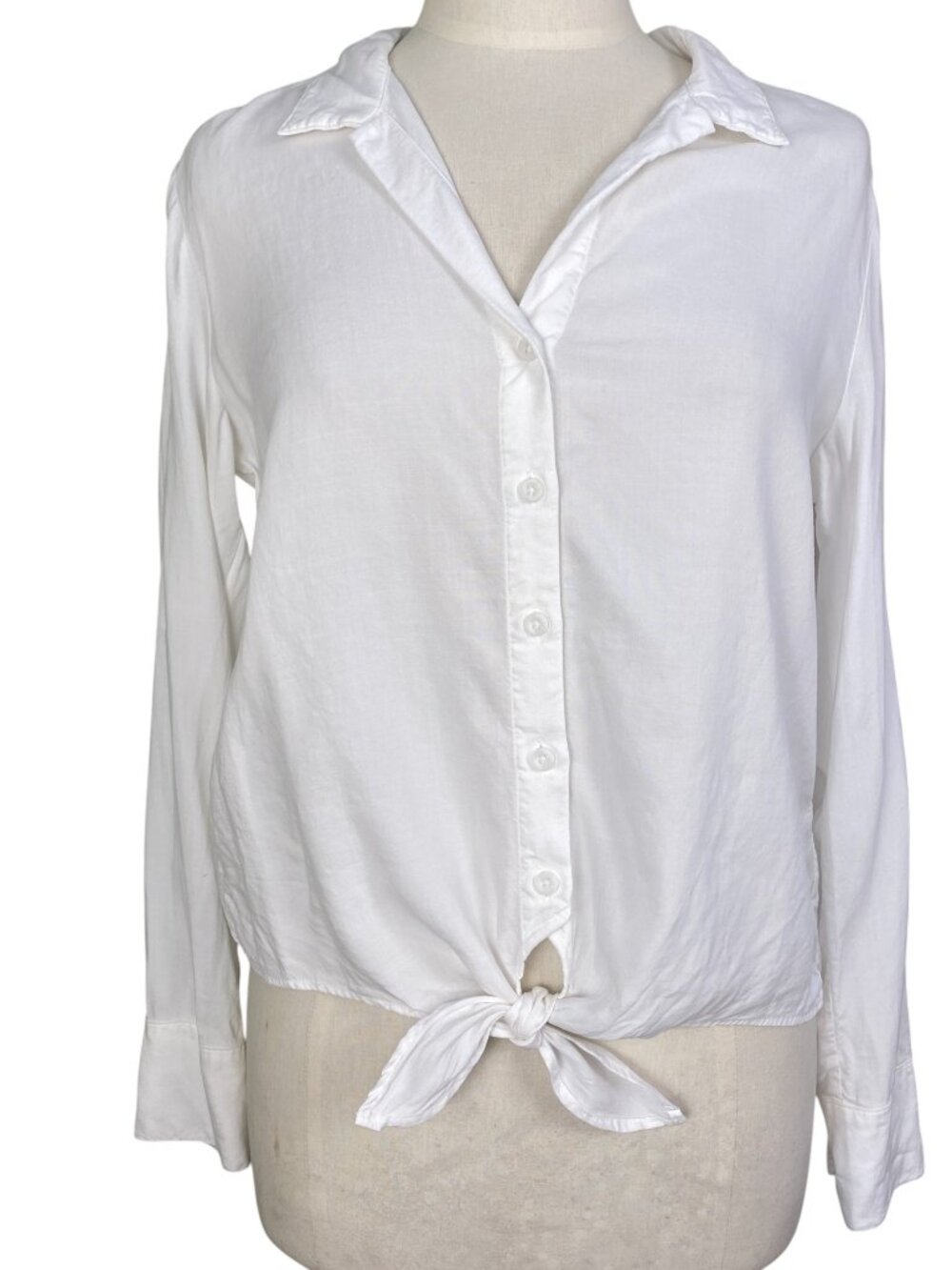Cloth & Stone Button Down Front Tie Shirt White Long Sleeve Festival Western-S